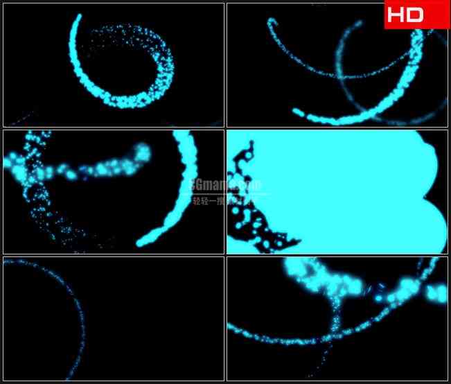 BG0538-蓝色荧光颗粒粒子旋转运动黑色背景高清LED视频背景素材