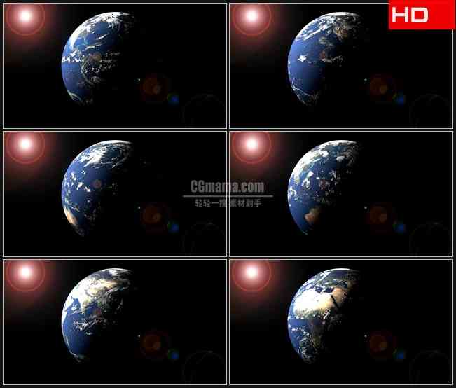 BG0606-地球自转阳光照耀太空白昼黑夜对比高清LED视频背景素材