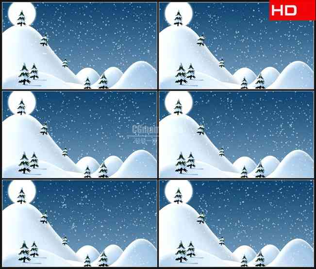 BG0631-圣诞雪覆盖山树下雪卡通儿童高清LED视频背景素材