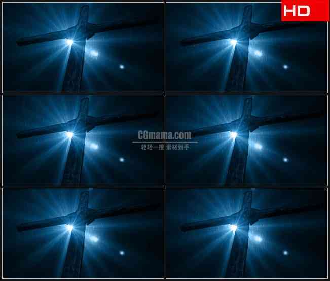 BG0651-蓝色幽暗光线木头十字架梨子雨恐怖气氛高清LED视频背景素材
