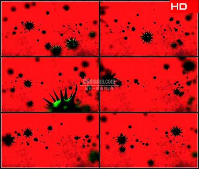BG0718-红色背景绿色病毒细菌活跃生物高清LED视频背景