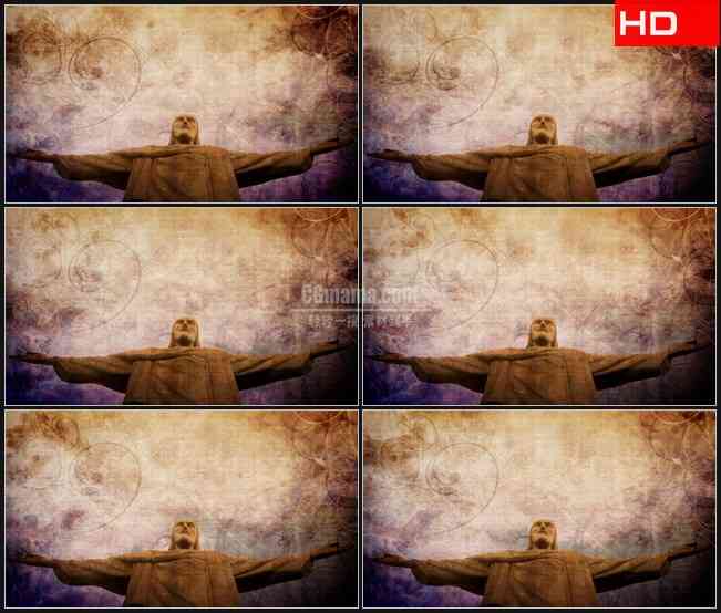 BG0782-耶稣雕像天空复古花纹纹理高清LED视频背景素材