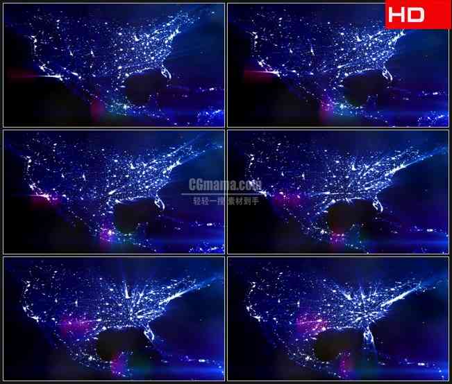 BG0783-照亮美国北部美洲图形版图粒子光效高清LED视频背景素材