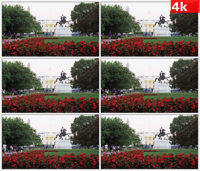 4K0771白宫红色花坛雕塑喷泉高清实拍视频素材