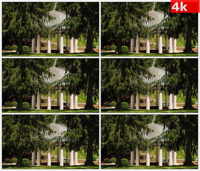 4K0776白色凉亭树木美丽自然风景高清实拍视频素材