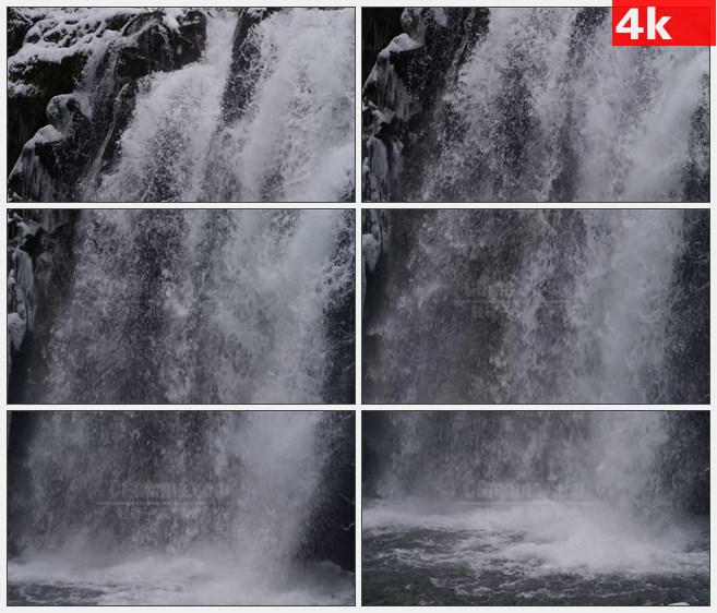 4K0790奔腾流淌的瀑布冬天冰川雪松高清实拍视频素材