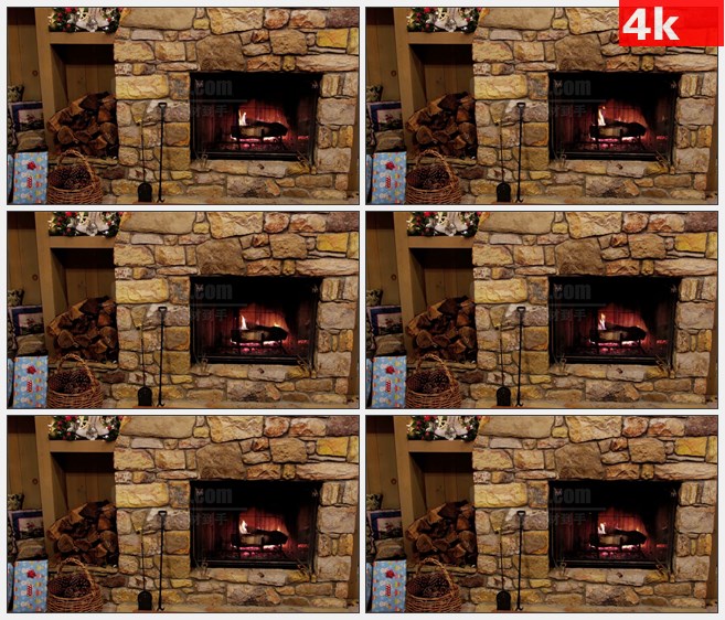 4K0791壁炉炉火和圣诞礼物高清实拍视频素材