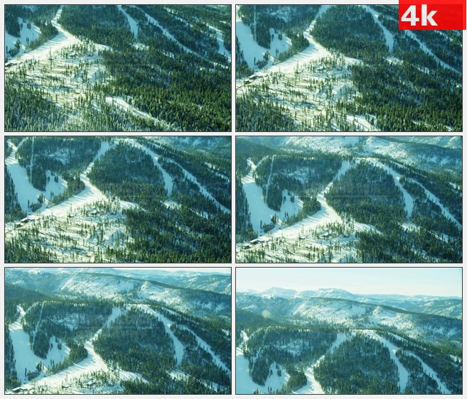 4K0807常绿冬季森林积雪高山自然美景航拍高清实拍视频素材