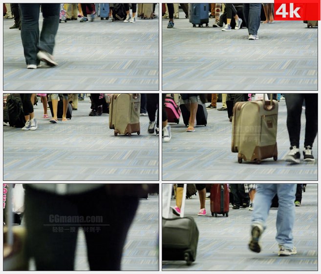 4K0808车轮通过机场行李双脚特写高清实拍视频素材