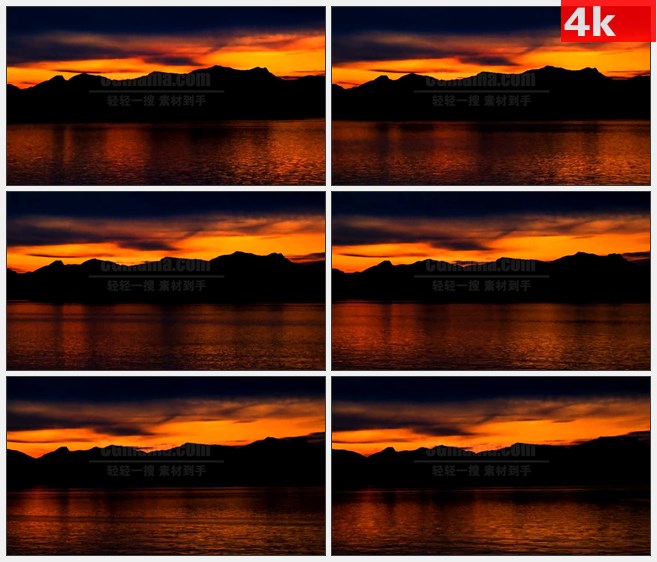 4K0818橙色日落阿拉斯加山脉河流波光高清实拍视频素材