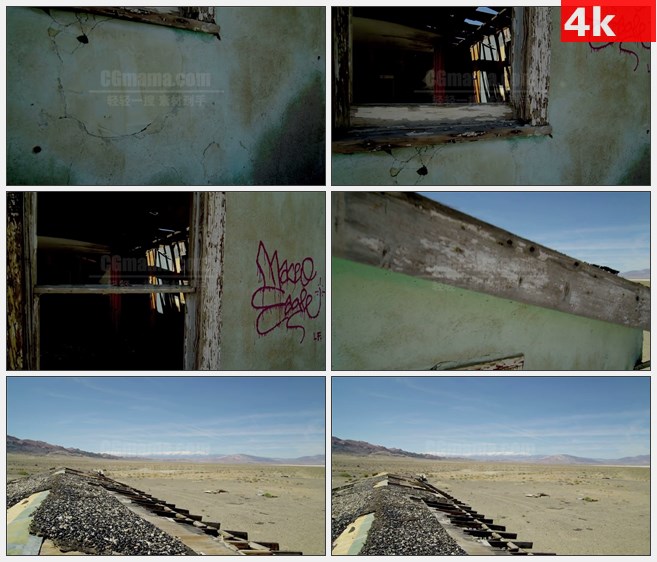 4K0826从地面到废弃的沙漠家屋顶窗口高清实拍视频素材