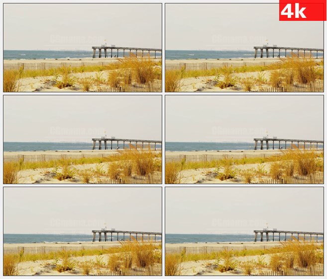 4K0837大海沙滩码头草高清实拍视频素材
