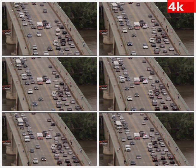 4K0839大桥上交通事故紧急停靠警车车流高清实拍视频素材