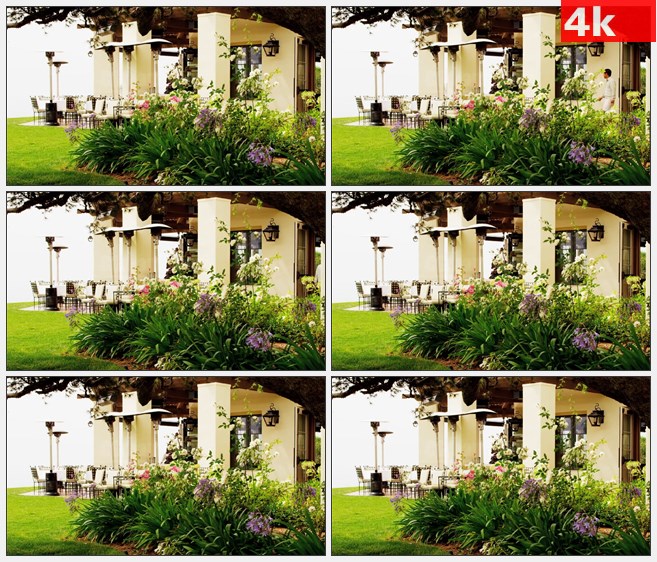 4K0867度假胜地咖啡厅后花园高清实拍视频素材