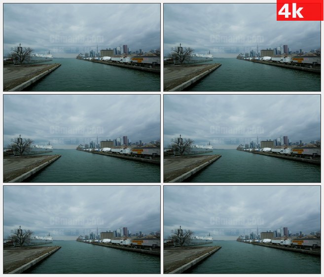 4K0873多伦多天际线天空海水安大略湖码头高清实拍视频素材