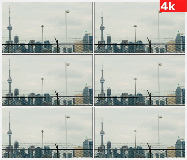 4K0874多伦多铁围栏外机场天空高清实拍视频素材