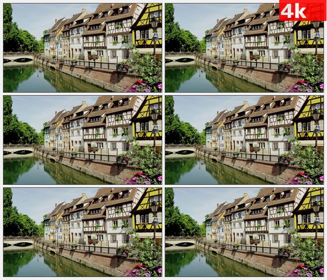 4K0882法国科尔马沿运河房屋高清实拍视频素材