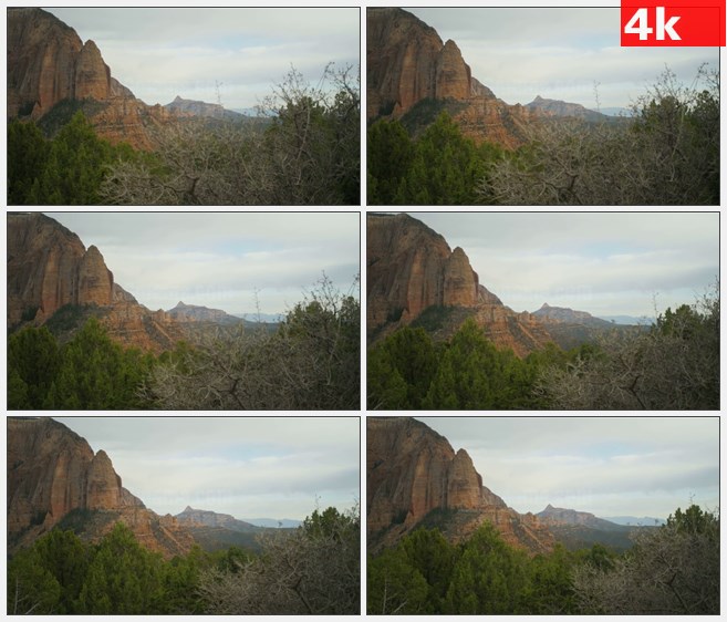 4K0886泛着红色的岩石山荒漠林高清实拍视频素材