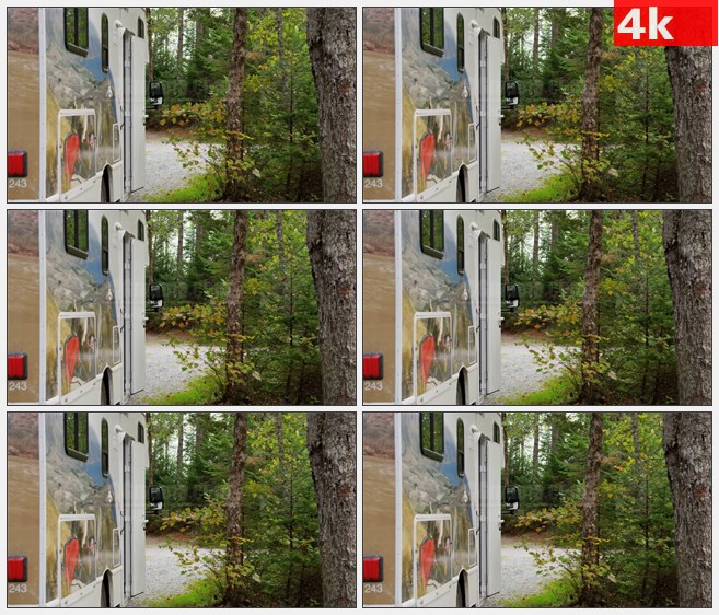 4K0887房车停在森林公园高清实拍视频素材