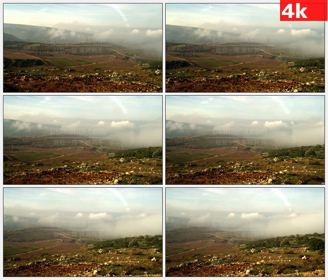 4K0928耕地山丘碎石土地云雾高清实拍视频素材
