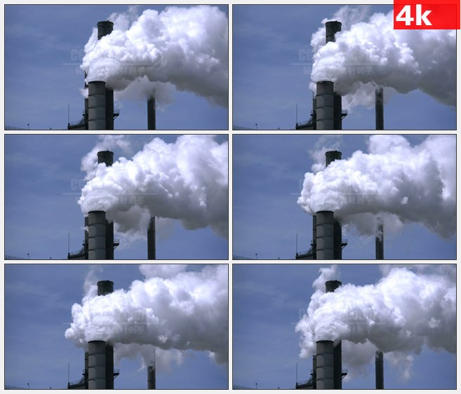 4K0932工厂烟囱冒烟蒸汽污染特写高清实拍视频素材