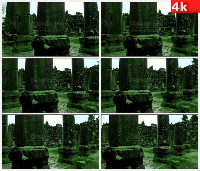 4K0939古代教堂建筑废墟绿色调高清实拍视频素材