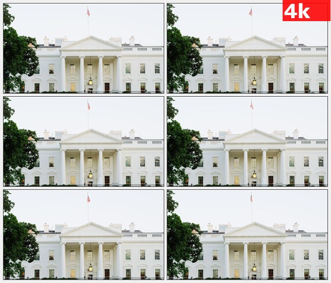 4K0946国旗飘扬白宫正门高清实拍视频素材
