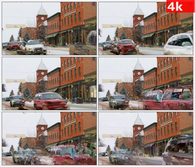 4K0947国外碲化物科罗拉多大街下雪冬天开车高清实拍视频素材