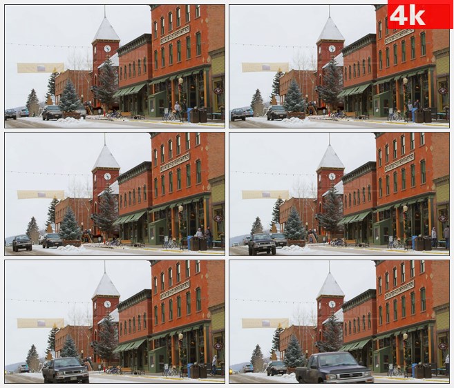 4K0950国外街道行人车辆下雪冬天高清实拍视频素材