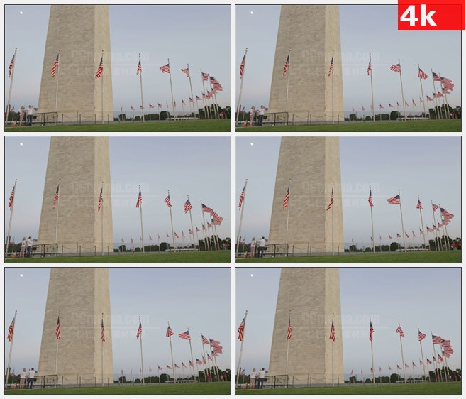 4K1020华盛顿纪念碑下的美国国旗高清实拍视频素材