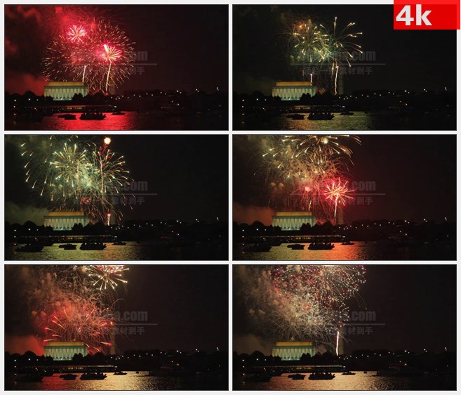 4K0969海岛城市夜晚烟花绽放高清实拍视频素材