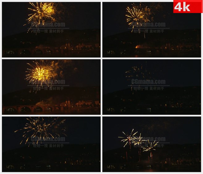 4K0973海德堡城堡夜空烟花绽放特写高清实拍视频  素材