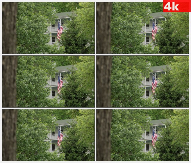 4K1046建筑树林吊旗高清实拍视频素材
