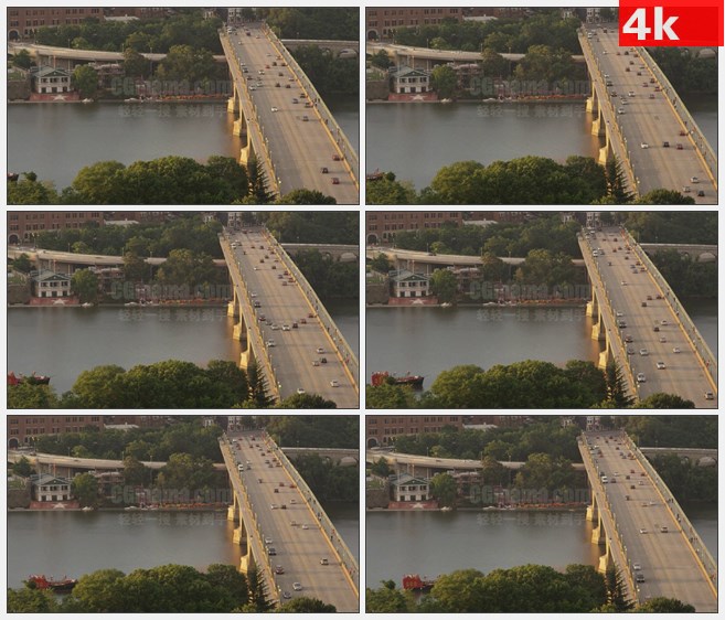 4K1058金色阳光夕阳跨江桥交通车流高清实拍视频素材
