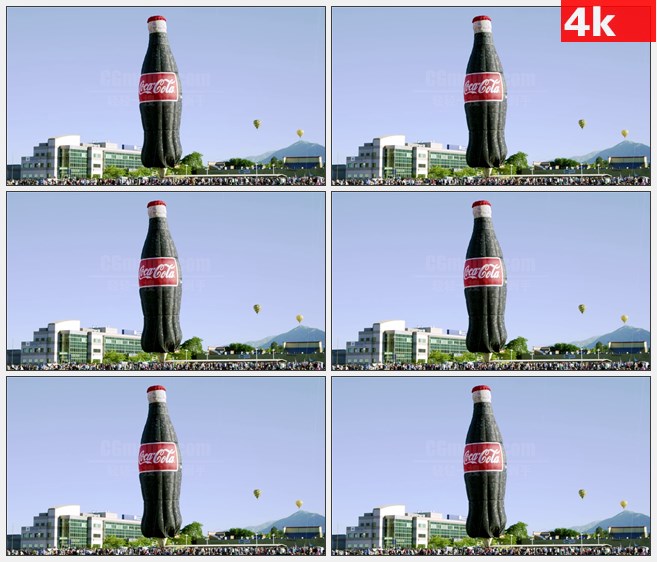 4K1067巨头可口可乐瓶和热空气特写高清实拍视频素材