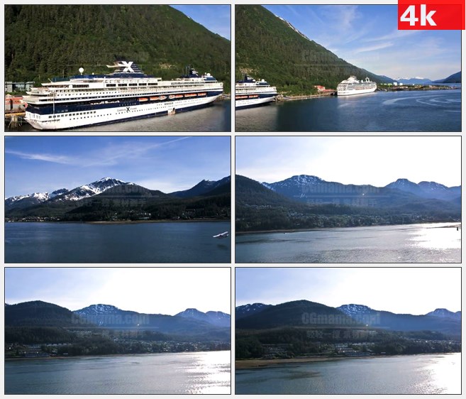 4K1076克鲁斯阿拉斯加山水域码头游轮高清实拍视频素材