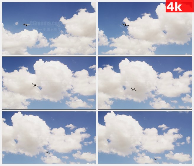 4K1082蓝天白云飞机从左到右飞过天空高清实拍视频素材