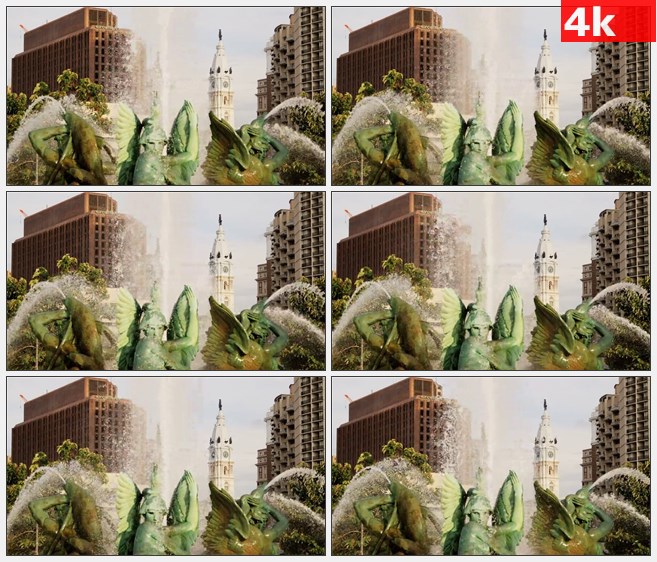 4K1121洛根圈雕塑喷泉高清实拍视频素材