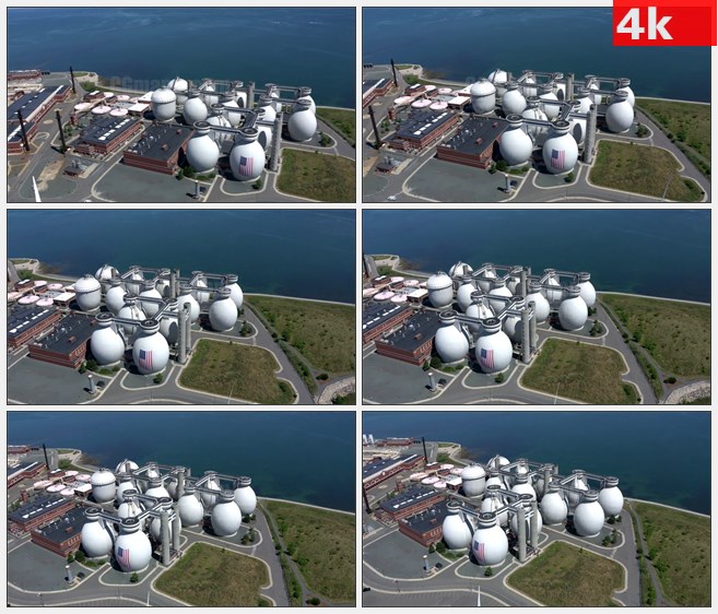 4K1132美国波士顿航拍沿海工厂高清实拍视频素材