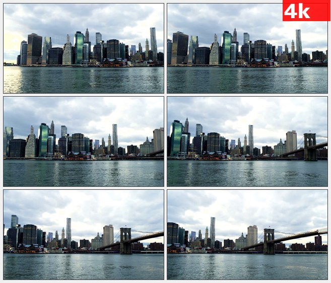 4K1140美国城市纽约市曼哈顿天际线跨江大桥全貌高清实拍视频素材