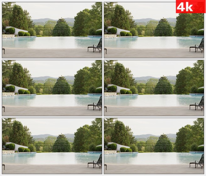 4K1100露天泳池树木景观高清实拍视频素材