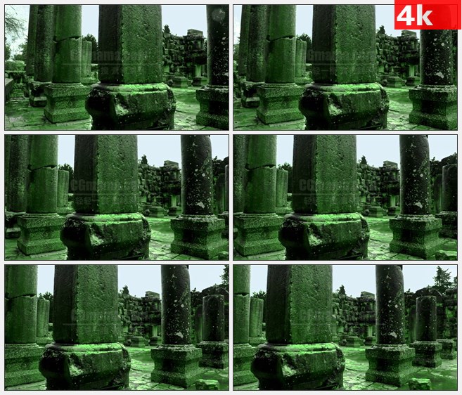 4K1114绿色调古犹太教堂废墟石柱残垣断壁高清实拍视频素材
