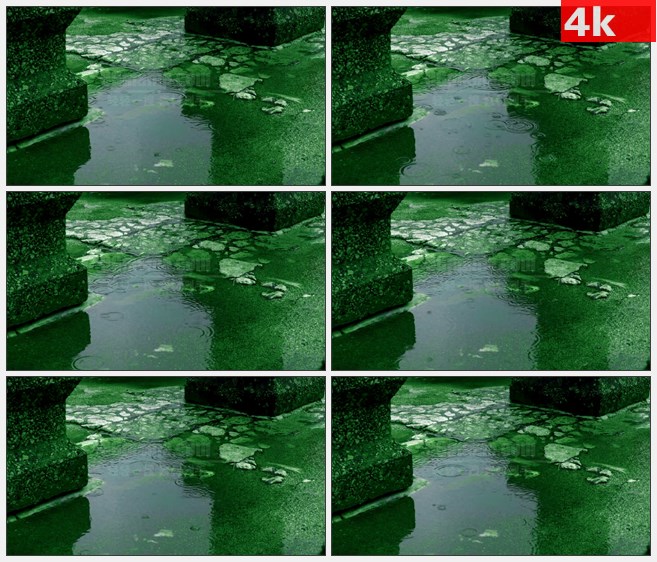 4K1118绿色雨点水洼石柱高清实拍视频素材