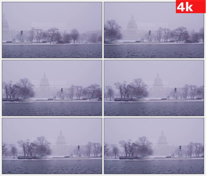 4K1166美国国会大厦周边全景下雪暴雪冬天高清实拍视频素材