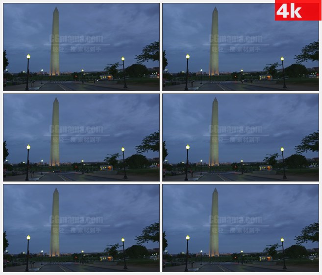 4K1169美国华盛顿纪念碑的全景夜景高清实拍视频素材