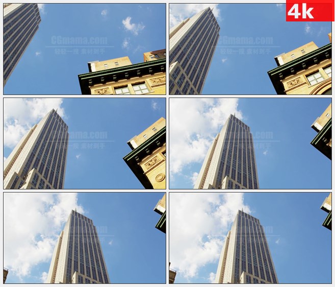4K1177美国洛克菲勒中心天空复古建筑到现代大厦高清实拍视频素材