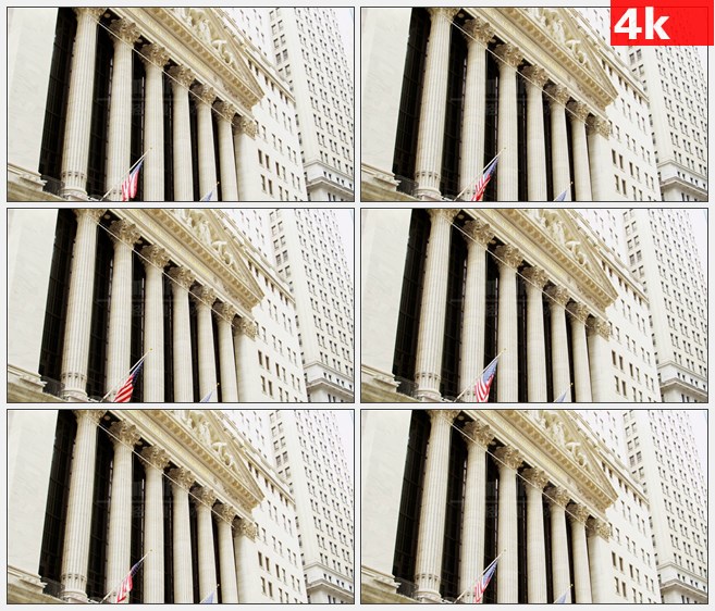 4K1183美国纽约交易所大厅欧式立柱高清实拍视频素材