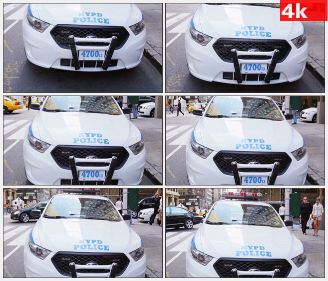 4K1193美国纽约市警察局巡逻车车头高清实拍视频素材