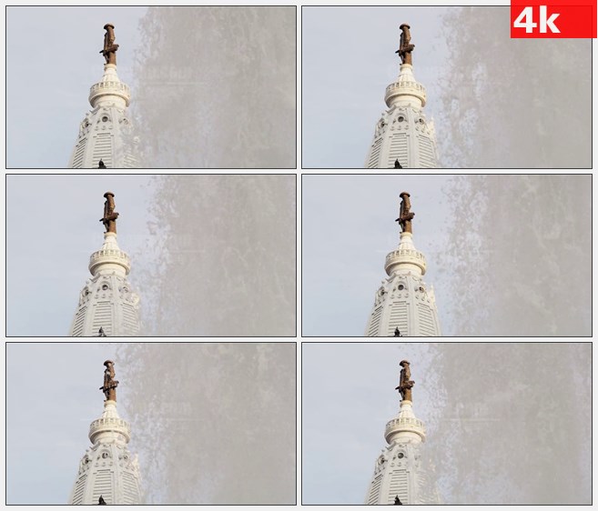 4K1209美国市政厅大厦喷泉雕塑高清实拍视频素材