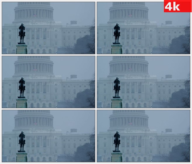 4K1210美国首都华盛顿雾霾天气下雪高清实拍视频素材